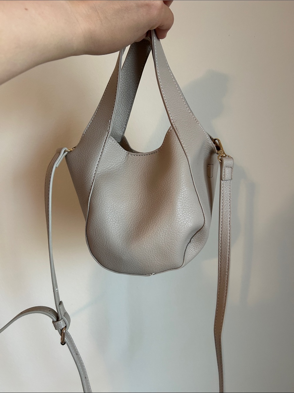 Anthro Mini Pebbled Leather Hobo Bag in Taupe